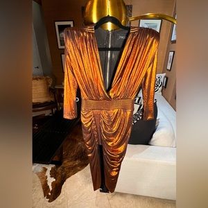 Zhiavgo Ziggy Midi Dress in Ochre Color: Copper Size: 4